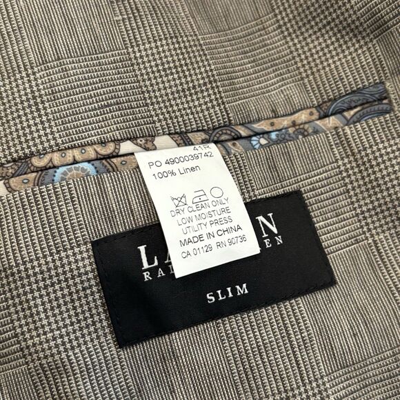 Lauren Ralph Lauren Black Label Blazer Men's 41R Brown Slim Fit Linen - Picture 4 of 9